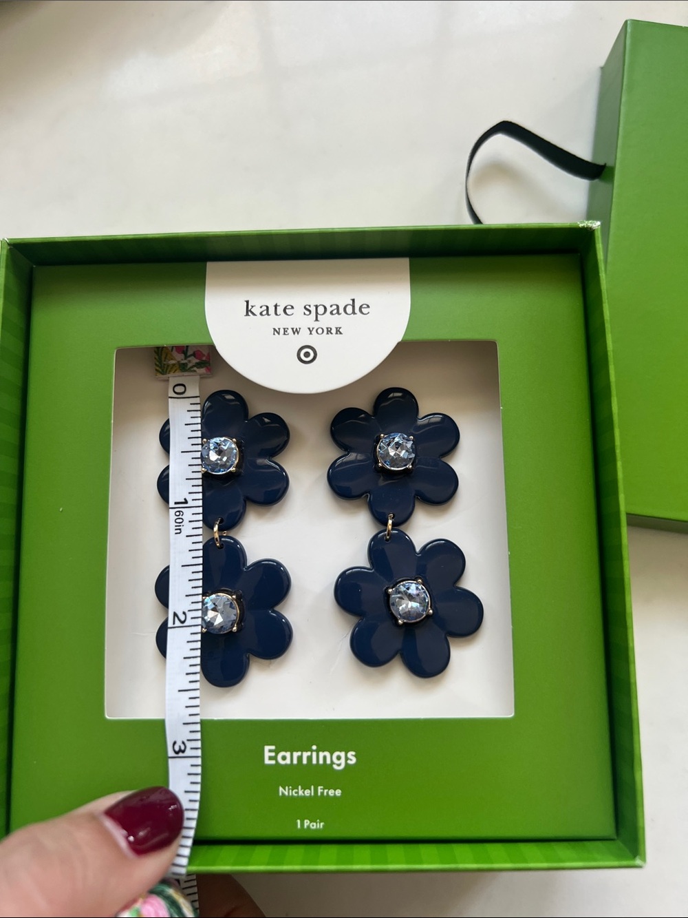 kate spade New York Navy Floral Double-Drop Earrings - Picture 4 of 4